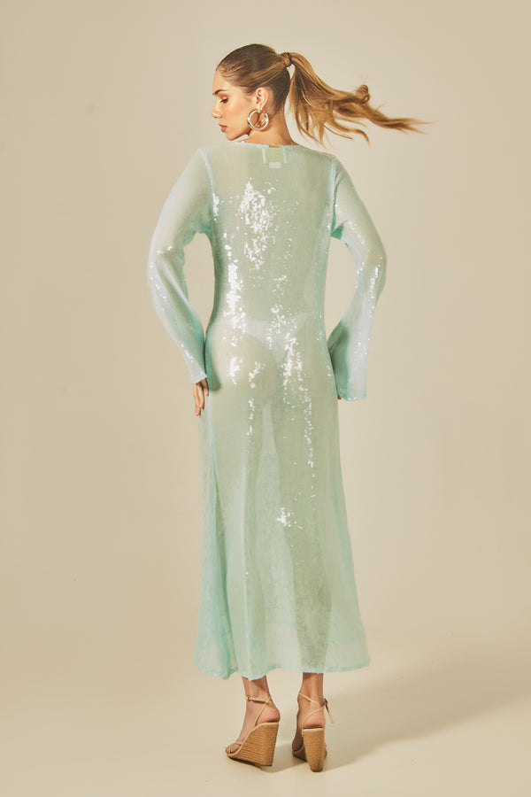 Sixty Long Sequin Dress Aqua Green