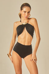 Textured Bardot Bikini Black