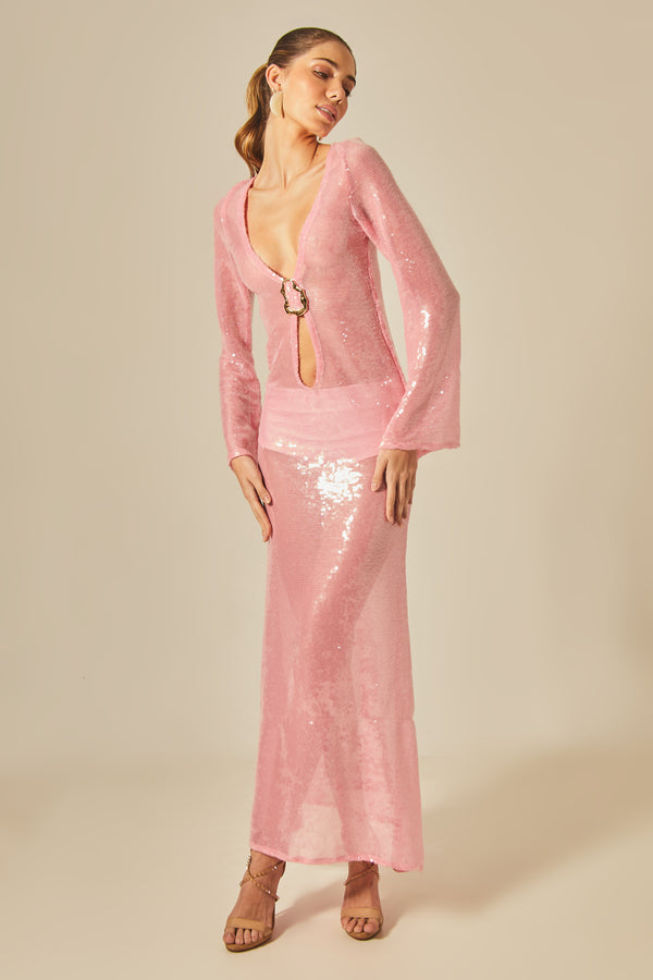 Sixty Long Dress Pink Sequins