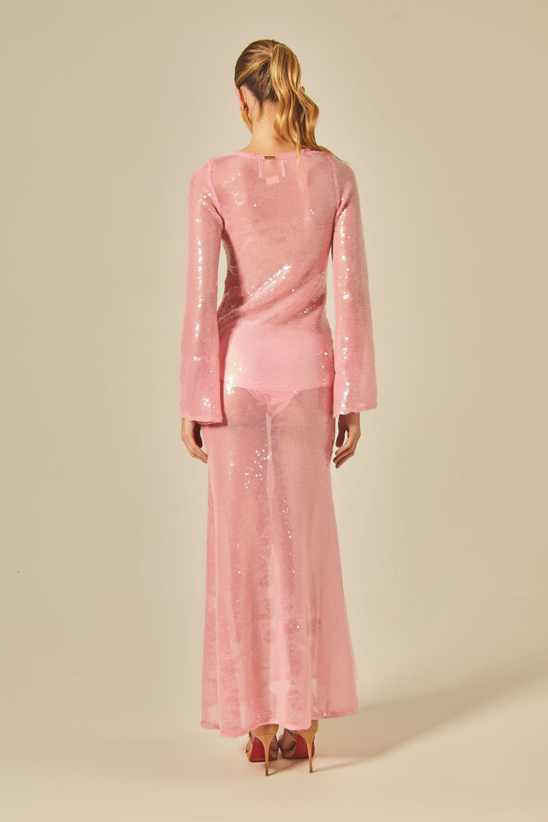 Sixty Long Dress Pink Sequins