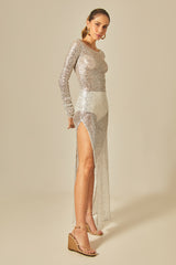 Belle Sequin Silver Dress