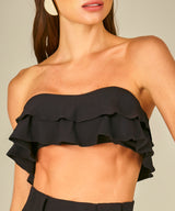 Ruffle Bikini in Black Pique Texture