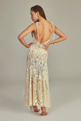 Nicole Dress in Beige Lace